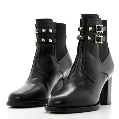 Valentino Garavani Calfskin Rockstud Double Buckle Beatle Chelsea 70mm Ankle Boots 38 Black 3 of 8