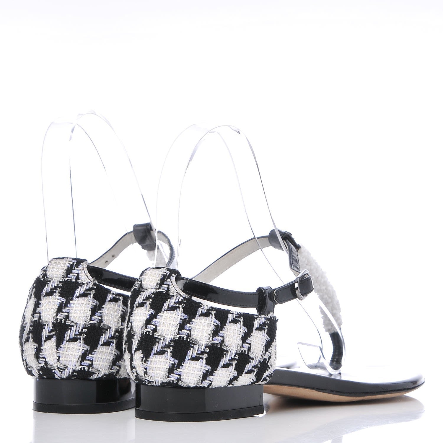 Chanel Patent Tweed CC Sandals 35.5 Black 4 of 11