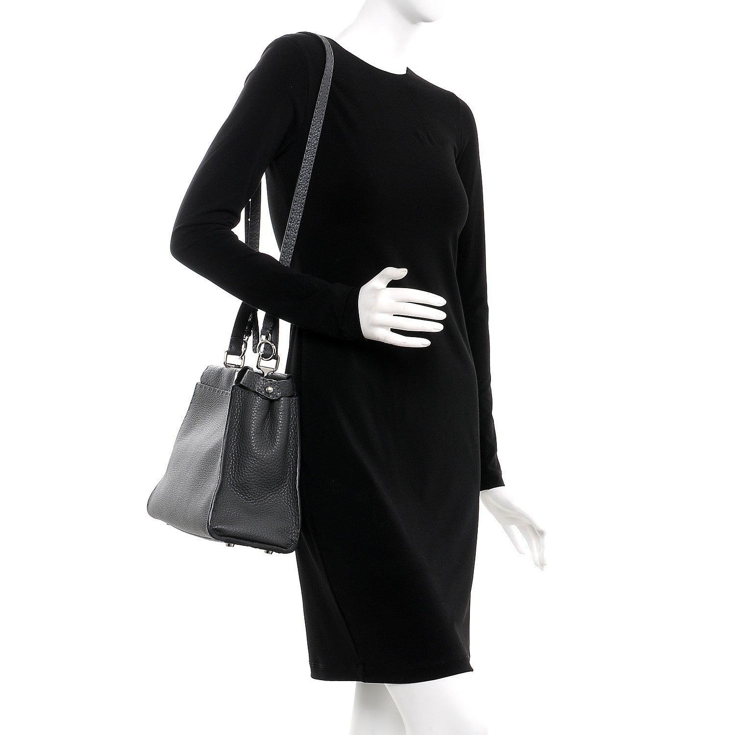 Fendi Cuoio Romano Selleria Bi-Color Medium Peekaboo Iconic Satchel Asfalto Latte 2 of 11