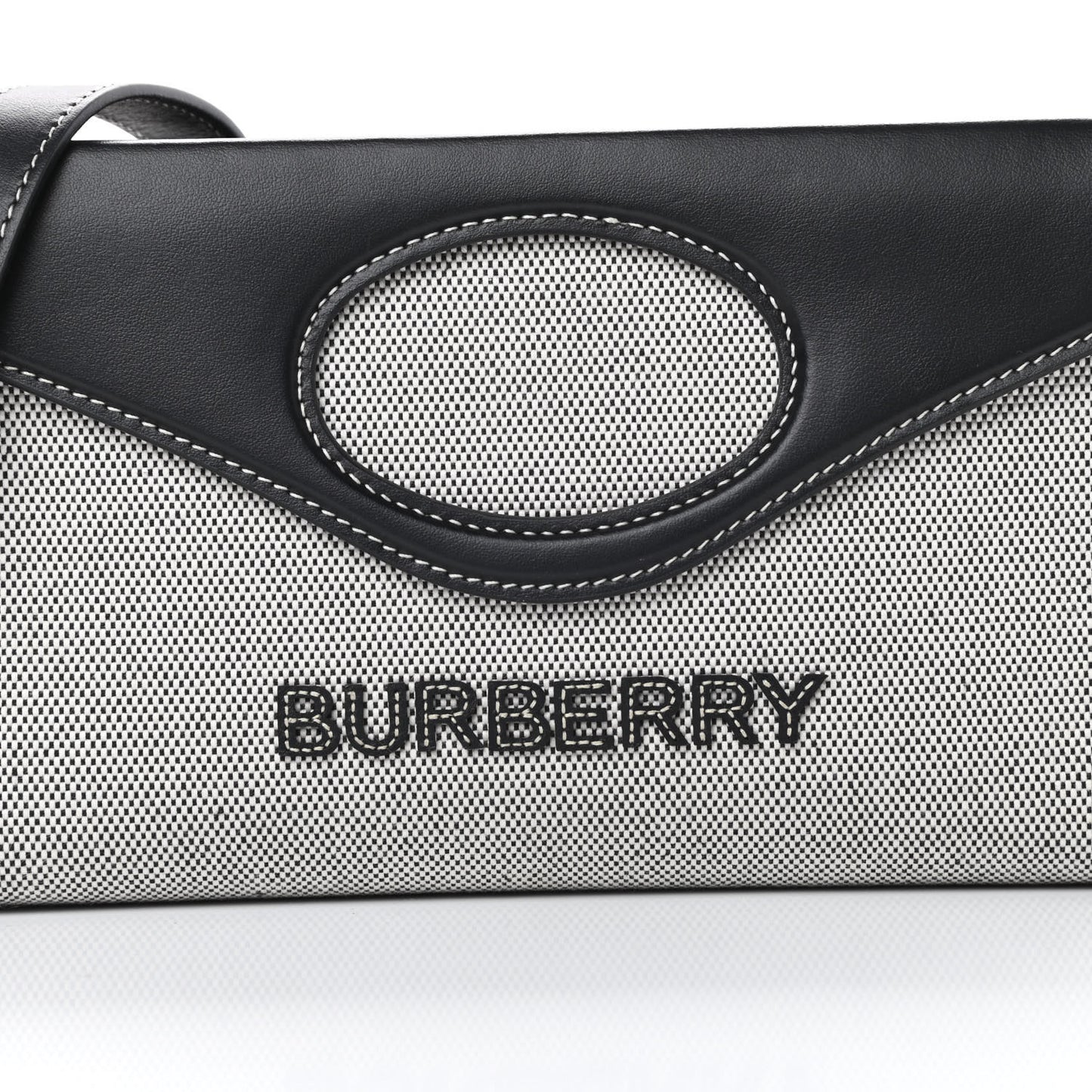Canvas Calfskin Foldover Pocket Bag Black