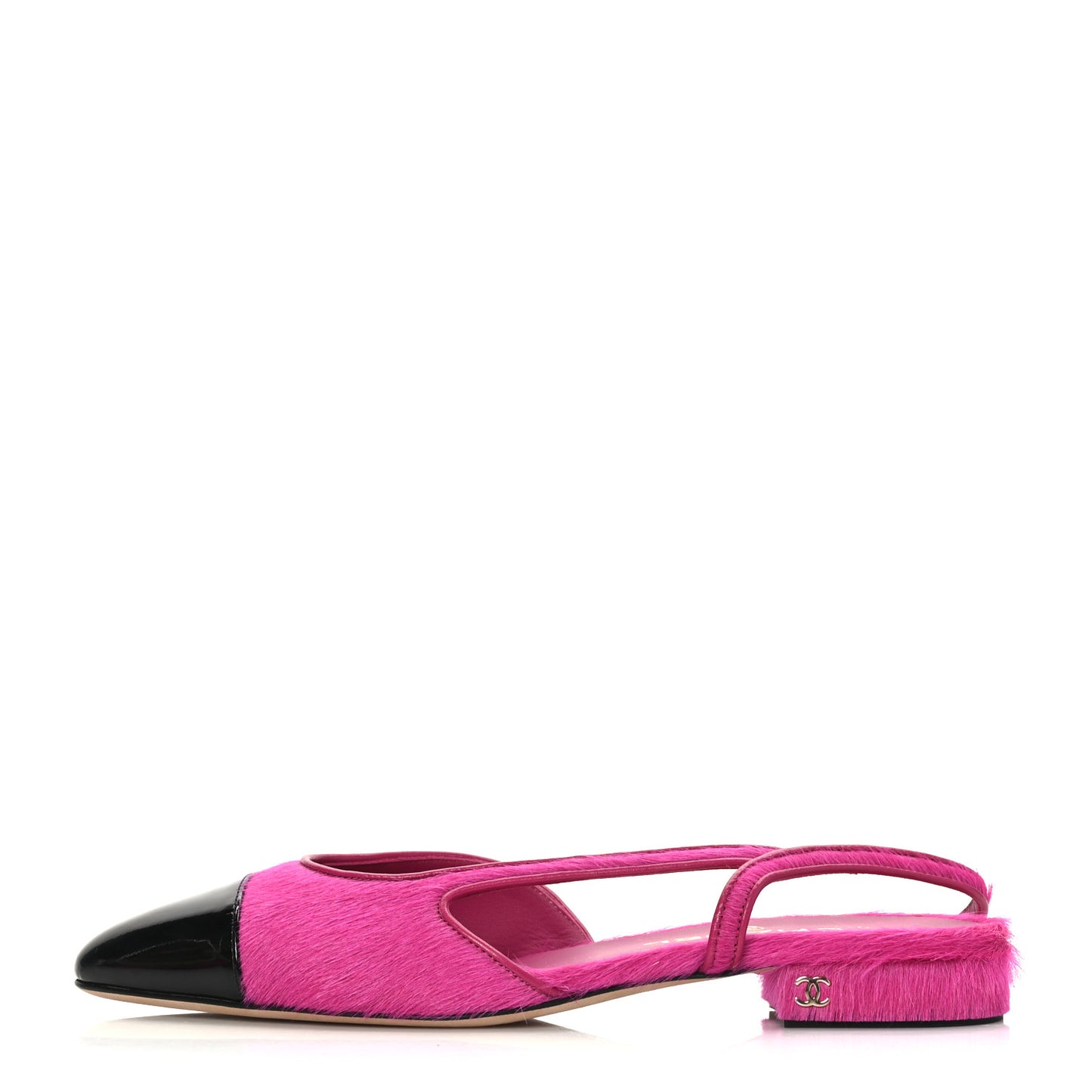 Pony Hair CC Slingback Sandals 38.5 Fuchsia Black