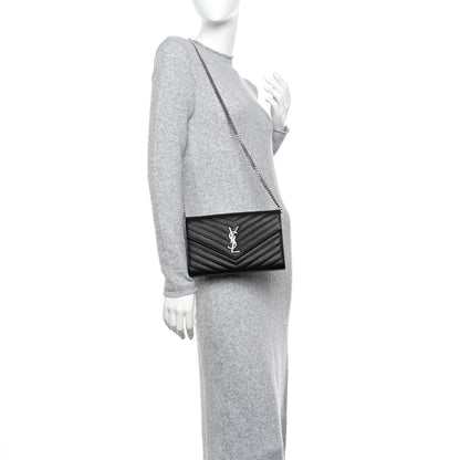 Saint Laurent Grain De Poudre Matelasse Chevron Monogram Chain Wallet Black 2 of 12