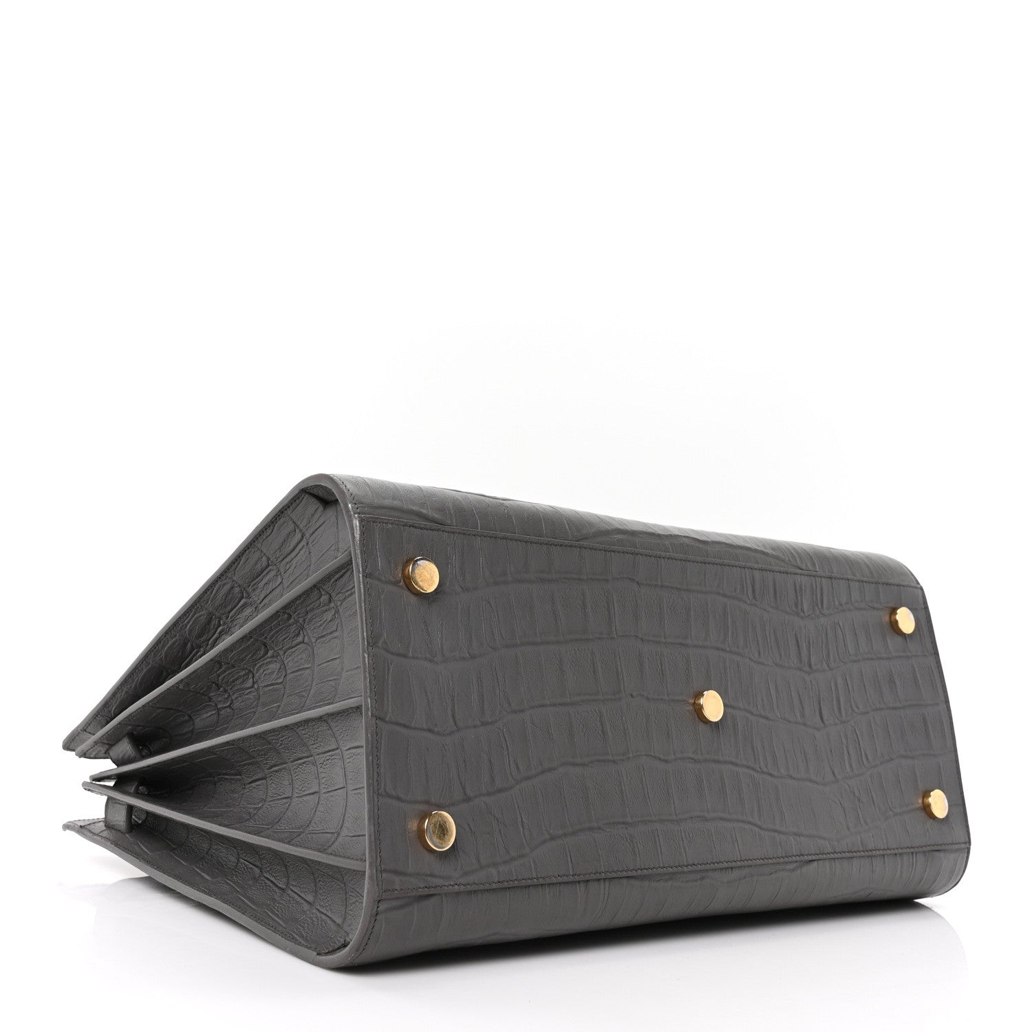 Saint Laurent Calfskin Crocodile Embossed Large Sac De Jour Carryall Grey 4 of 10