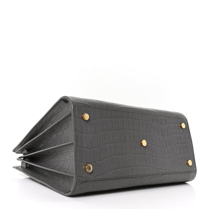 Saint Laurent Calfskin Crocodile Embossed Large Sac De Jour Carryall Grey 4 of 10