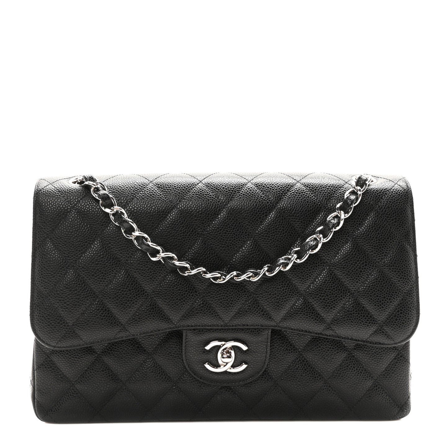 Caviar Quilted Jumbo Double Flap Black