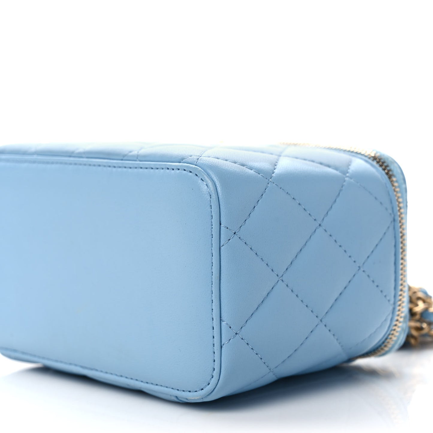 Lambskin Quilted Pearl Crush Small Vanity Case With Chain Light Blue