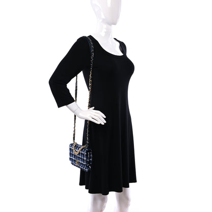 Chanel Tweed Quilted Chanel 19 Wallet On Chain WOC Blue White Navy Blue 2 of 11