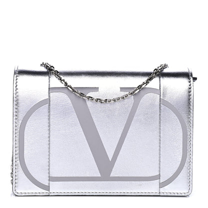 Valentino Garavani Metallic Calfskin Go Logo Wallet on Chain Silver 1 of 4