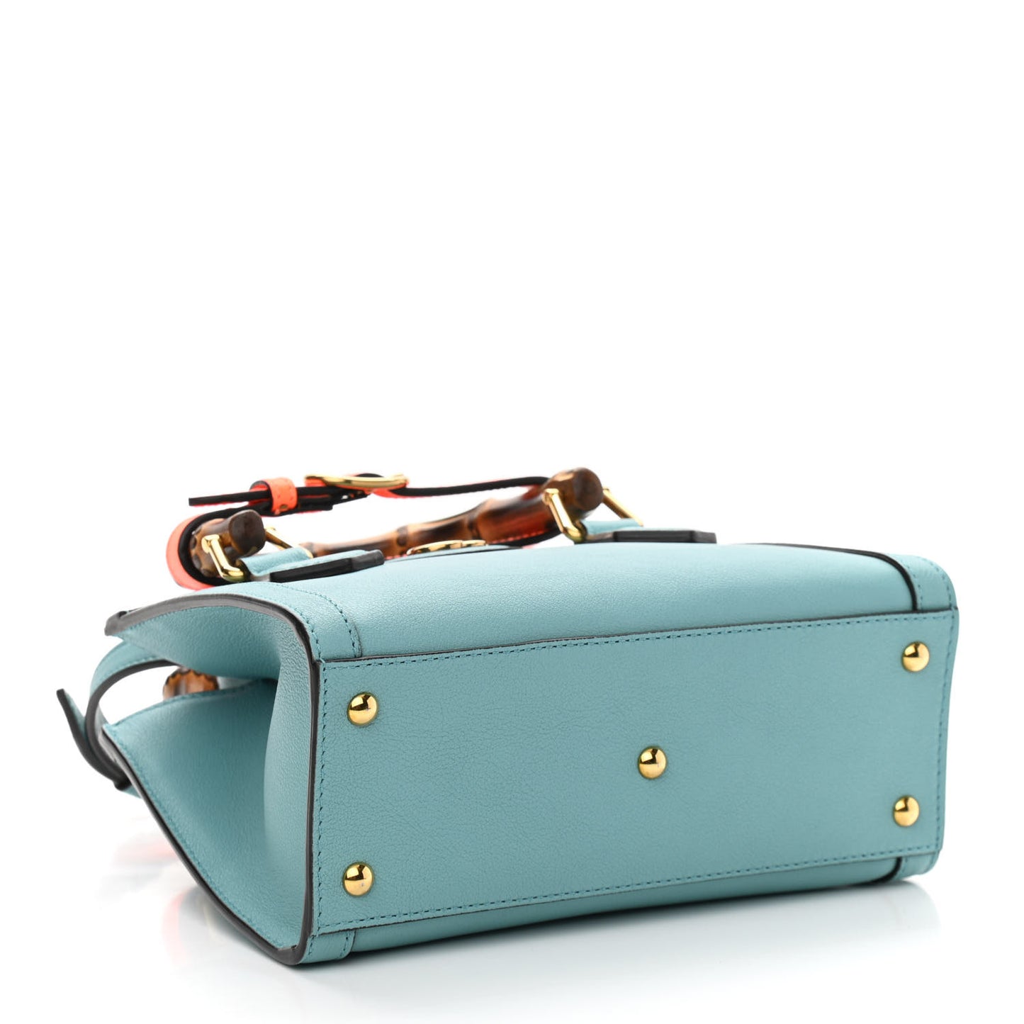 Wonka Grain Calfskin Mini Diana Tote Bag Dusty Azure Orange Fluo