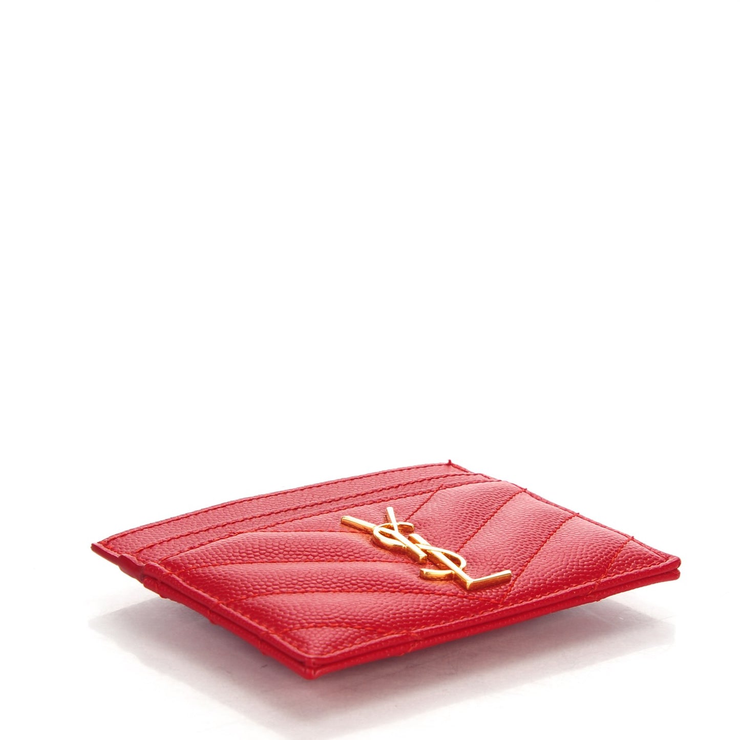 Grain De Poudre Matelasse Chevron Monogram Credit Card Case New Red