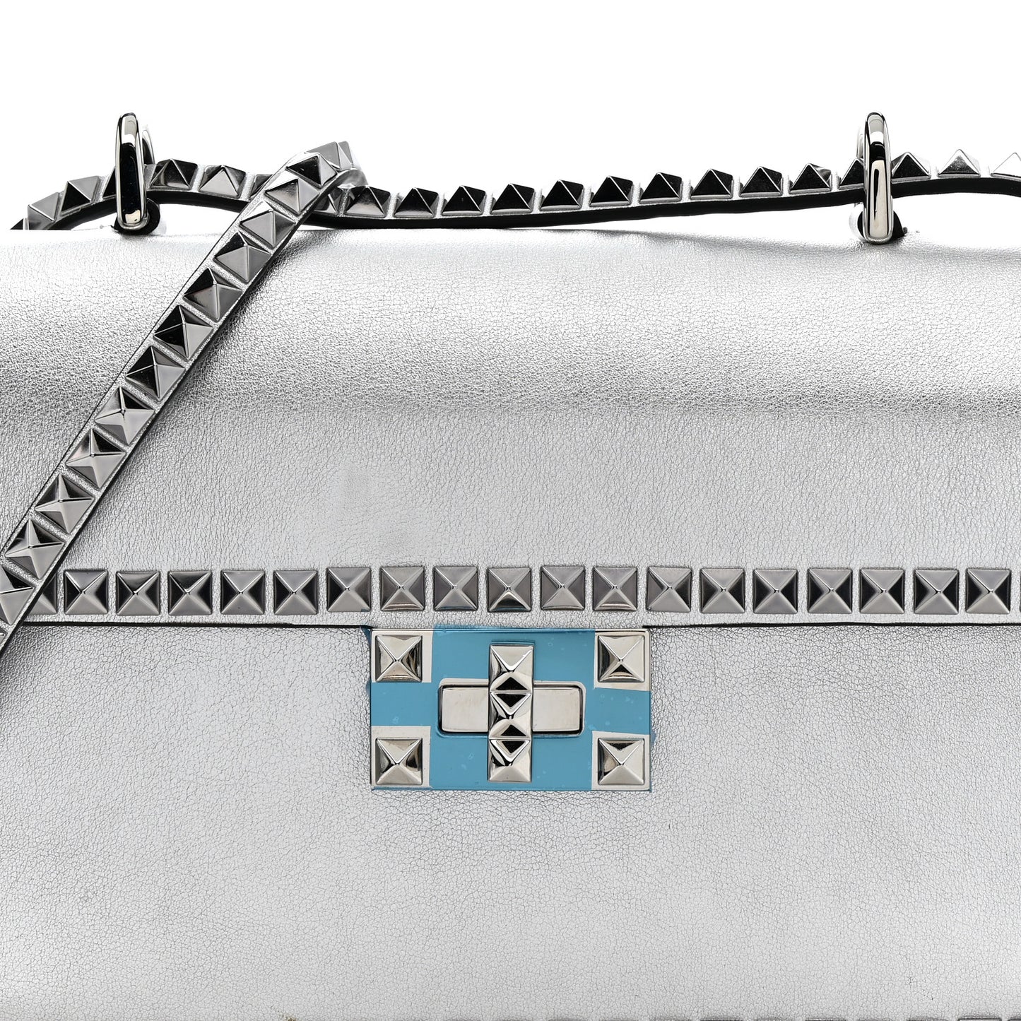 Metallic Calfskin Small Rockstud No Limit Shoulder Bag Silver