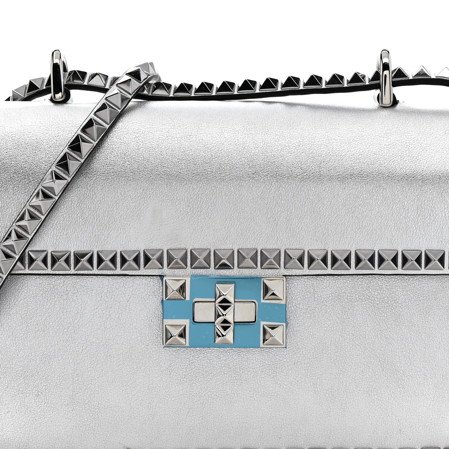 Valentino Garavani Metallic Calfskin Small Rockstud No Limit Shoulder Bag Silver 7 of 12