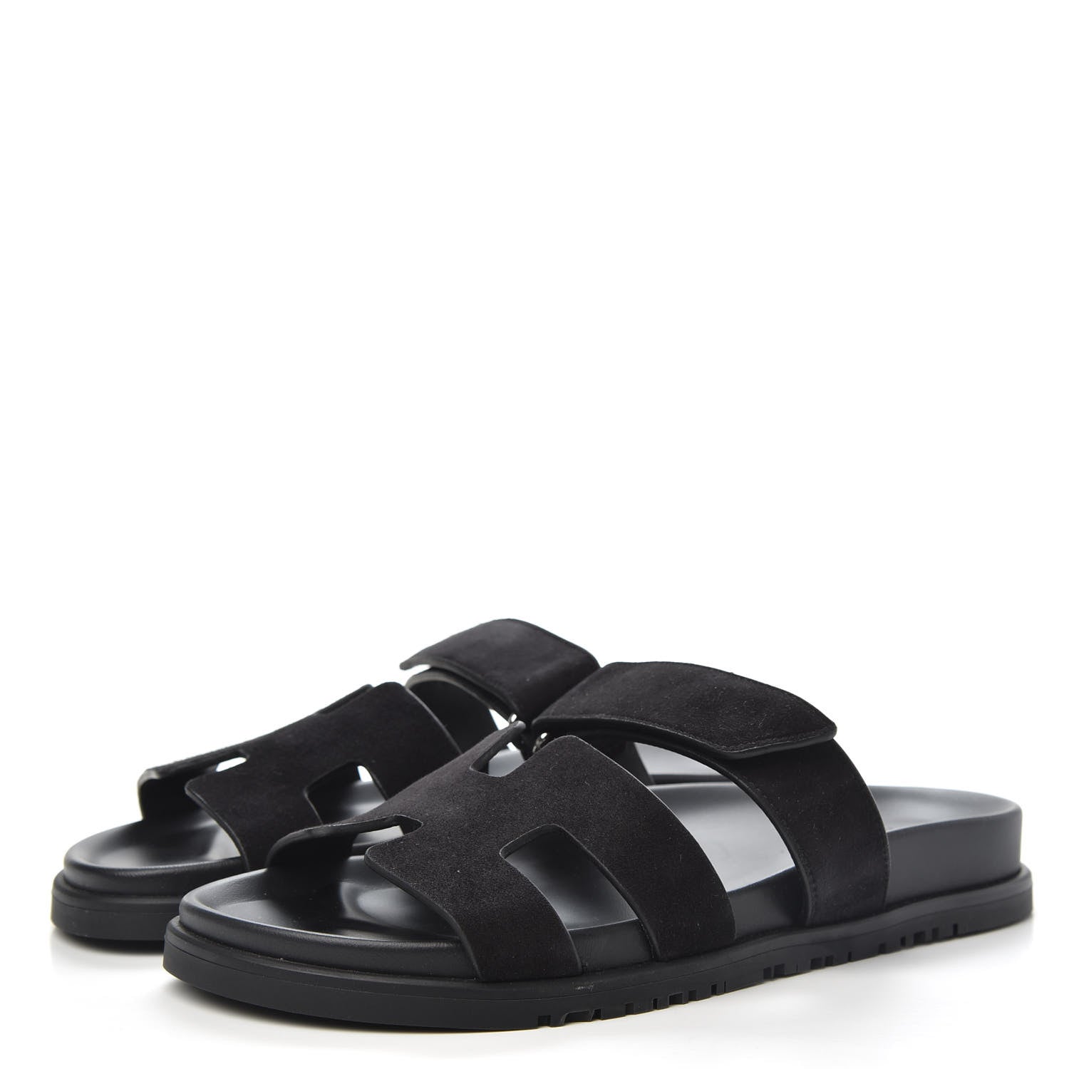Hermes Suede Goatskin Womens Chypre Sandals 39 Black 3 of 9
