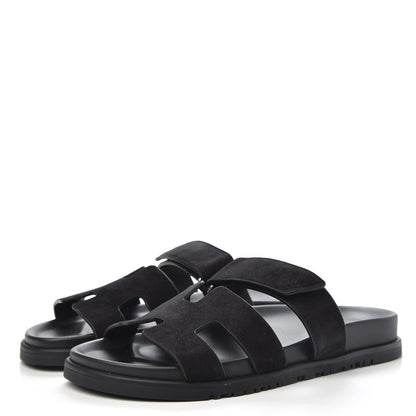 Hermes Suede Goatskin Womens Chypre Sandals 39 Black 3 of 9