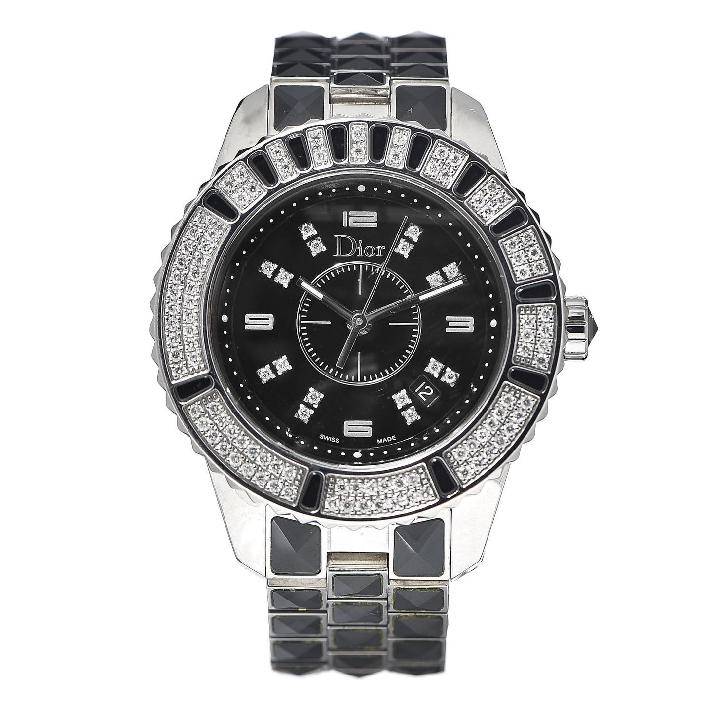 Stainless Steel Diamond Sapphire 33mm Christal Quartz Watch Black