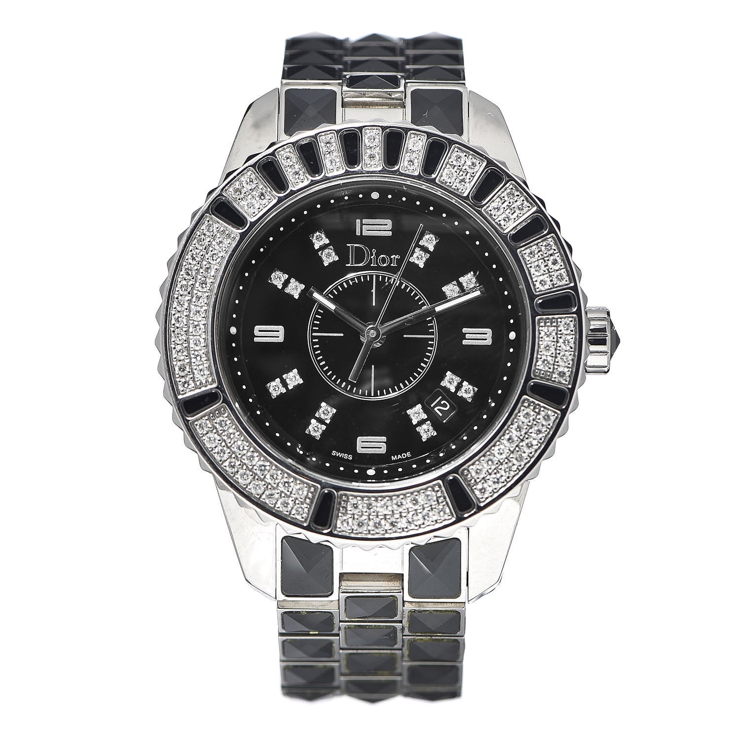 Christian Dior Stainless Steel Diamond Sapphire 33mm Christal Quartz Watch Black 1 of 7