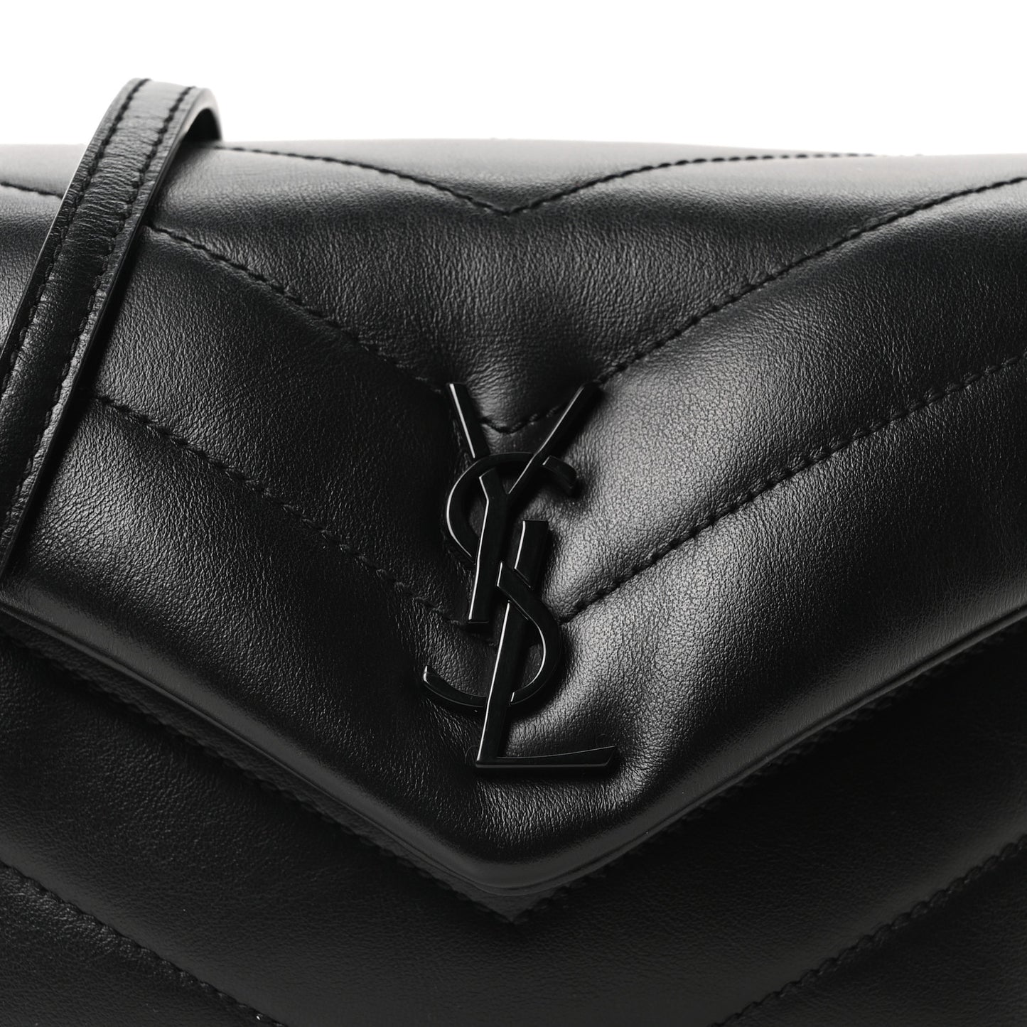 Calfskin Y Quilted Monogram Monochrome Toy Loulou Crossbody Bag Black