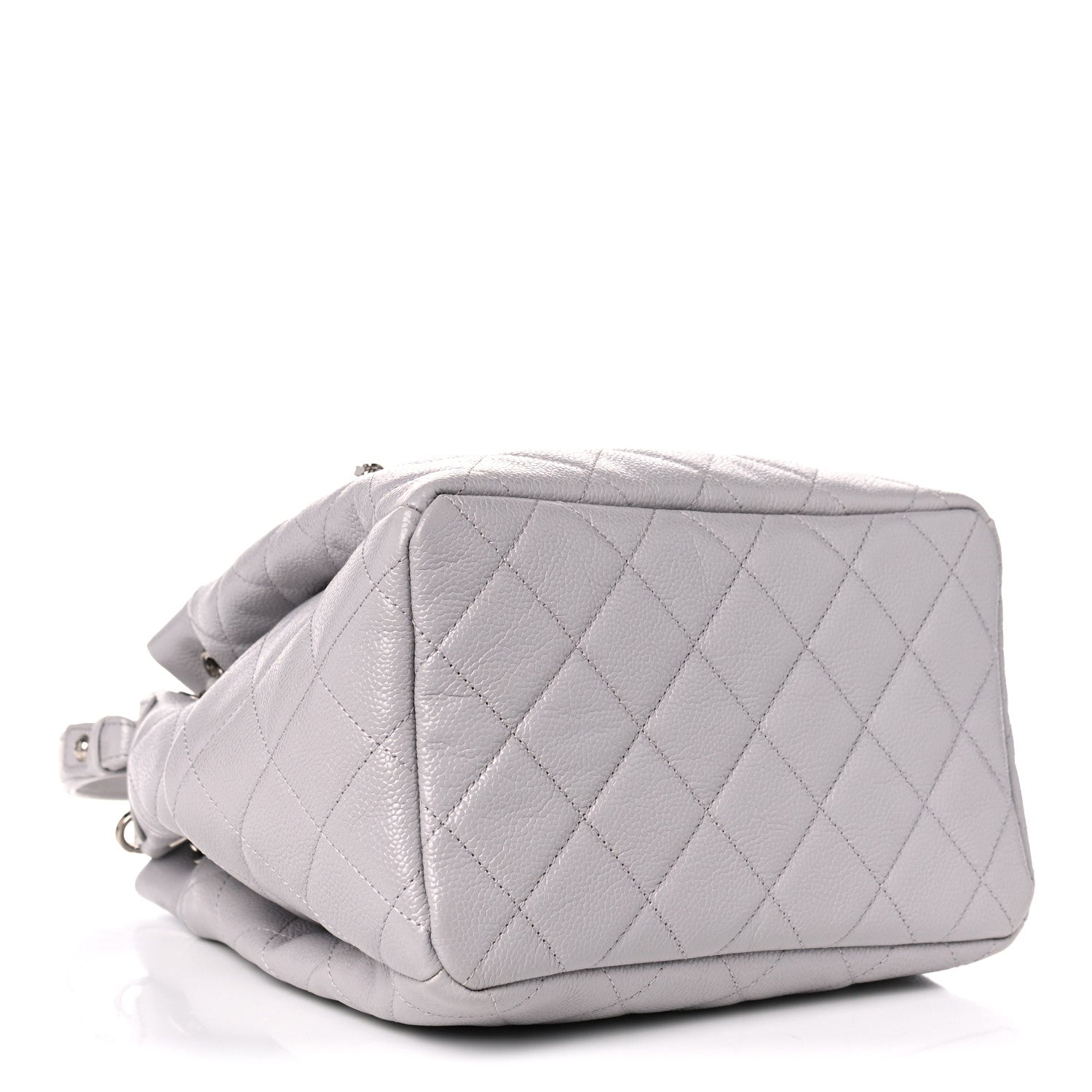Chanel Caviar Flat Quilted CC Chain Bucket Drawstring Bag Light Grey 4 of 10