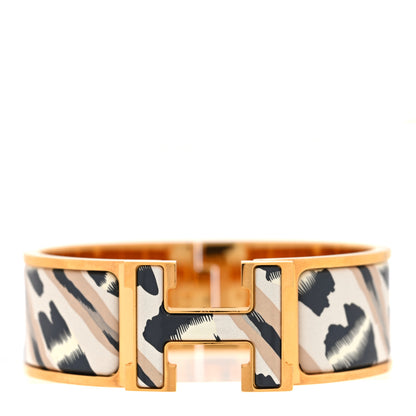 Hermes Enamel Printed Wide Le Chat Carre Clic Clac H Bracelet PM Lumière 1 of 4