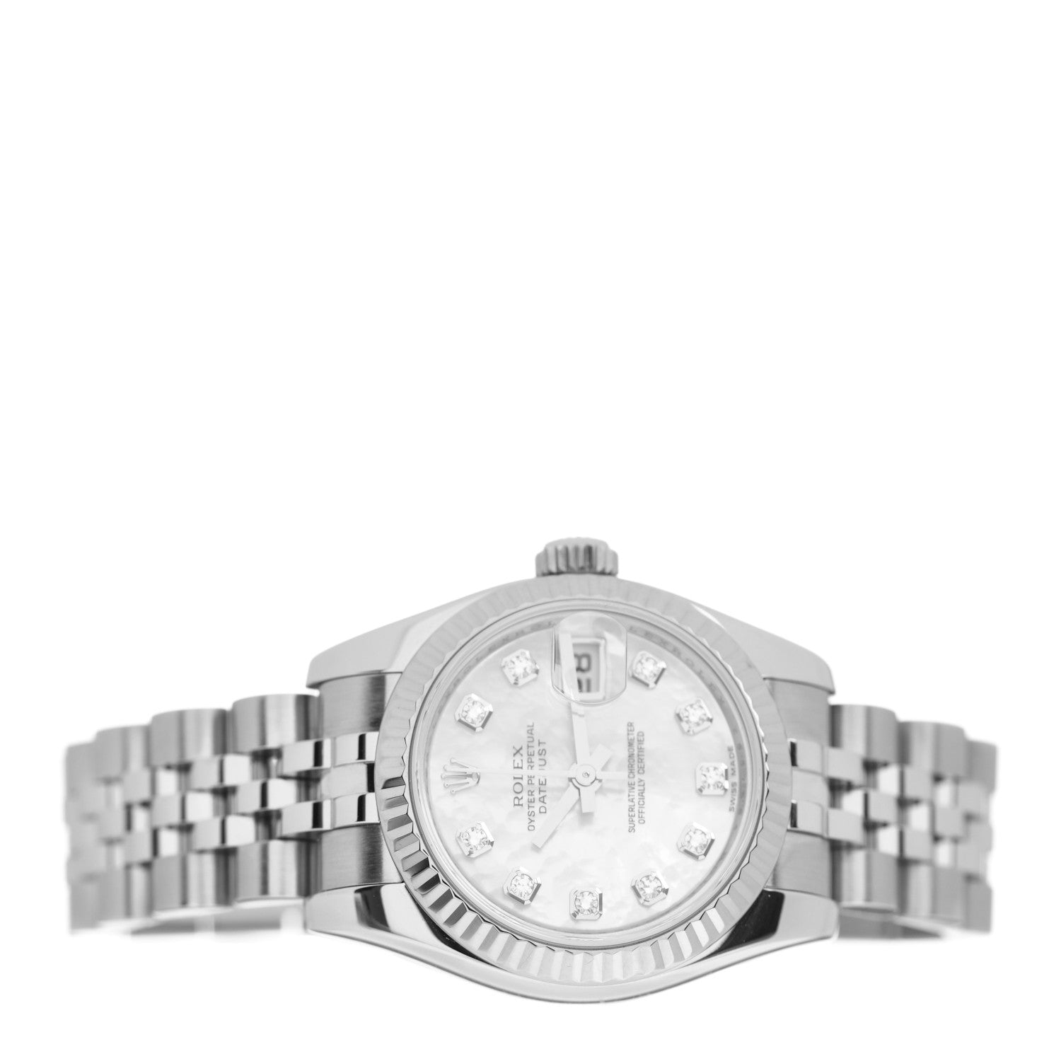 Rolex Stainless Steel 18K White Gold Diamond Mother of Pearl 26mm Oyster Perpetual Datejust Watch 179174 2 of 4