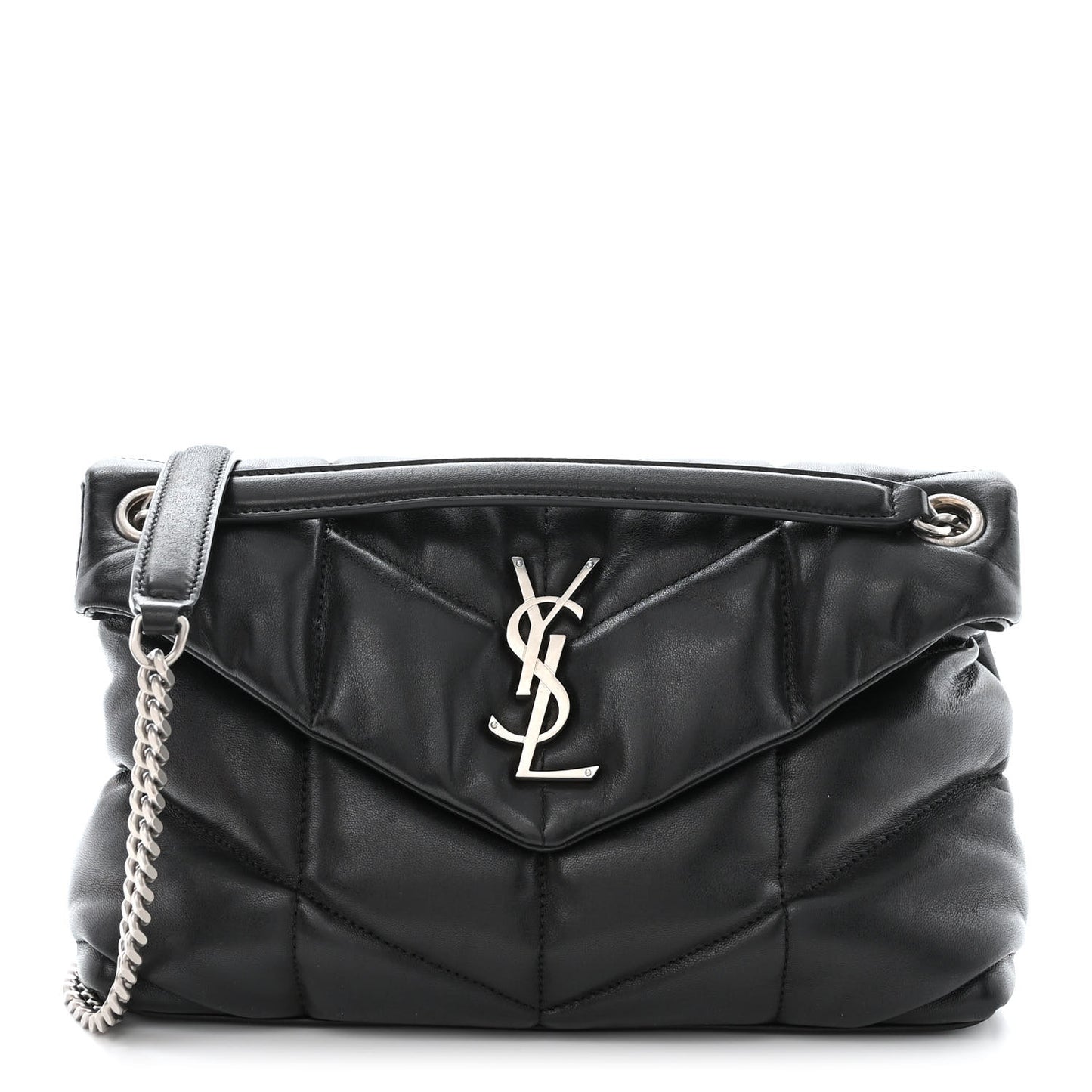 Lambskin Quilted Small Loulou Puffer Monogram Chain Satchel Black