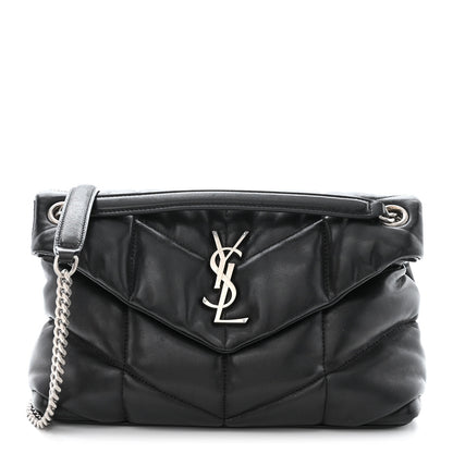 Saint Laurent Lambskin Quilted Small Loulou Puffer Monogram Chain Satchel Black 1 of 11
