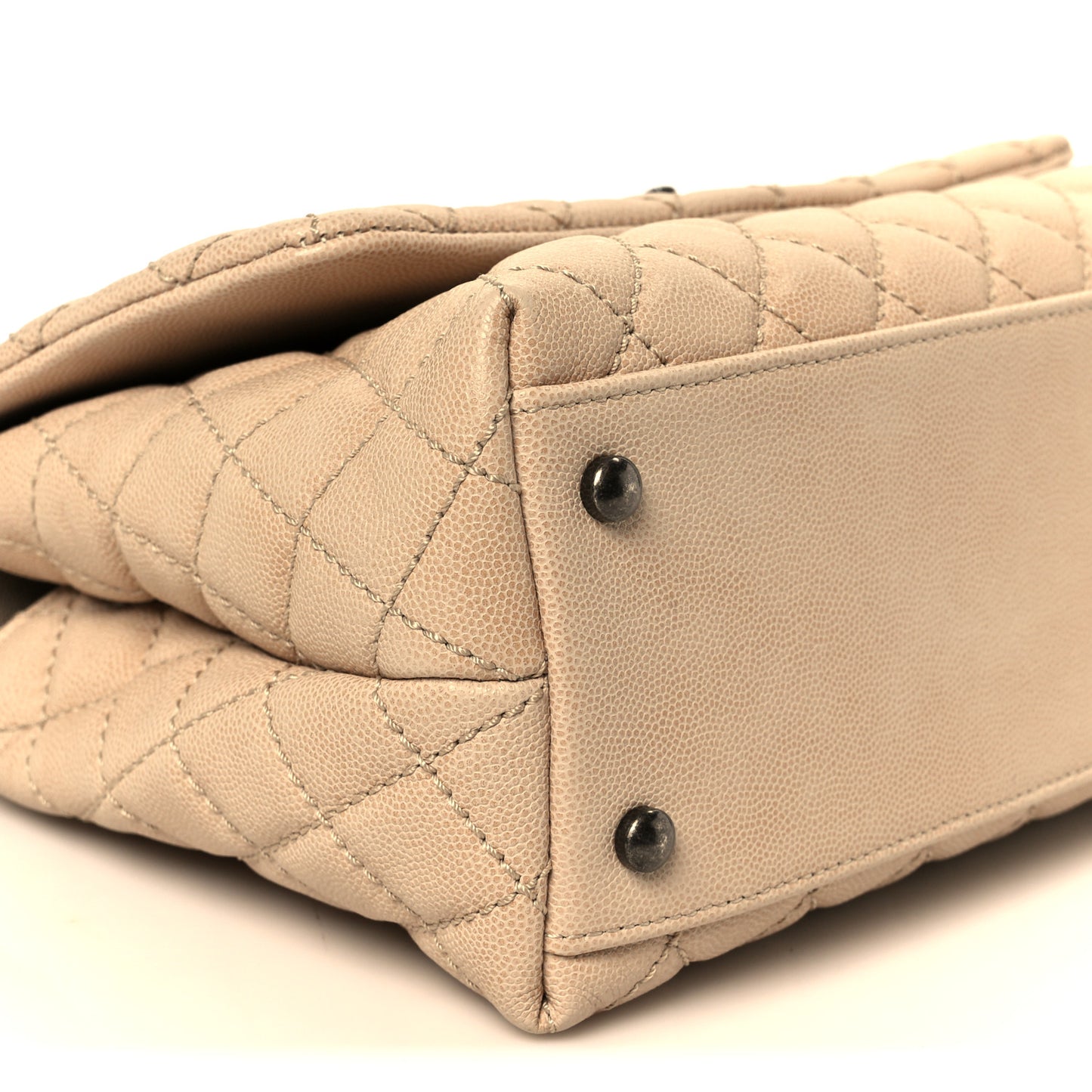 Caviar Quilted Small Coco Handle Flap Light Beige