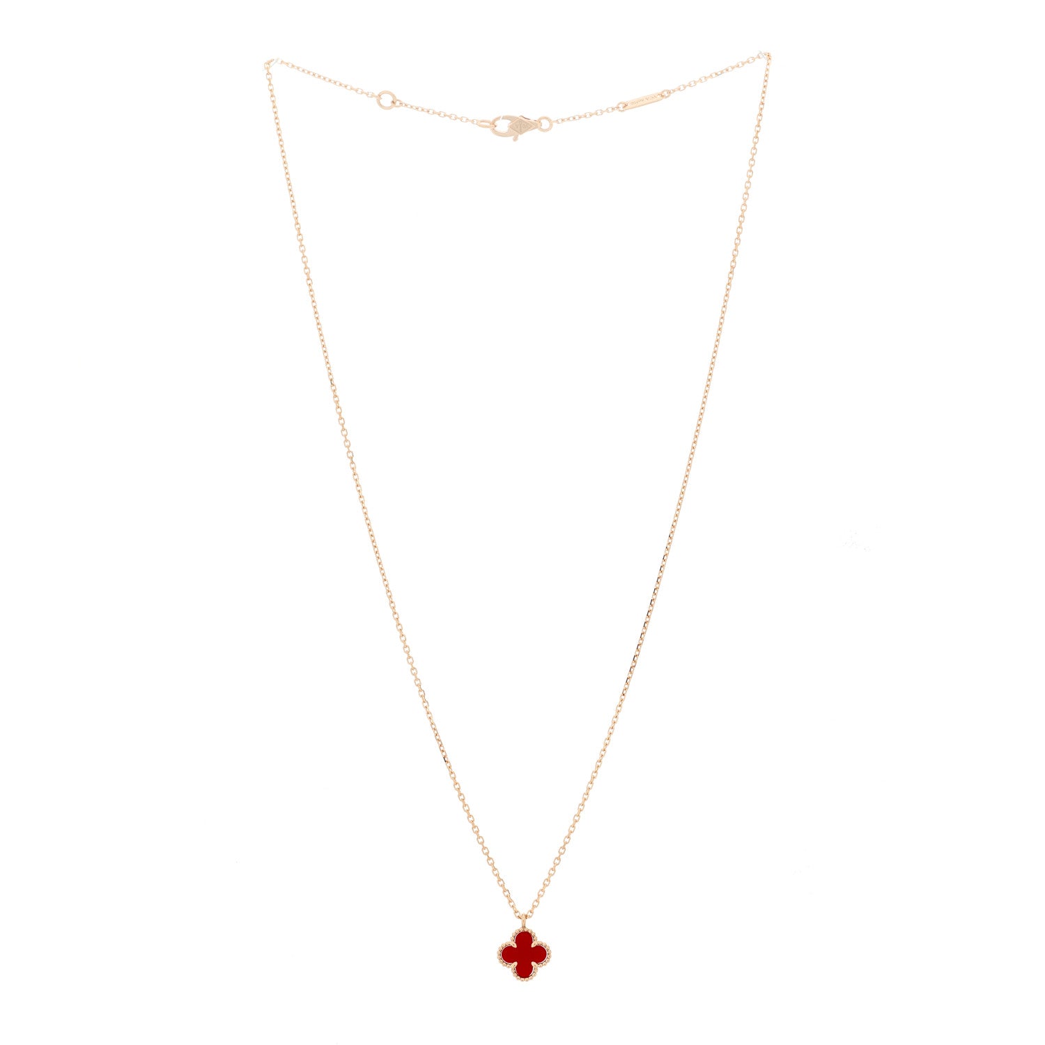 Van Cleef & Arpels 18K Rose Gold Carnelian Sweet Alhambra Pendant Necklace 3 of 6