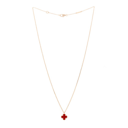 Van Cleef & Arpels 18K Rose Gold Carnelian Sweet Alhambra Pendant Necklace 3 of 6