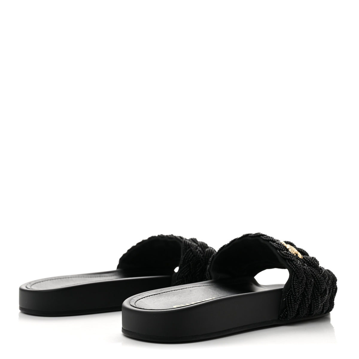 Lambskin Pearl Beaded Woven Slides 38 Black