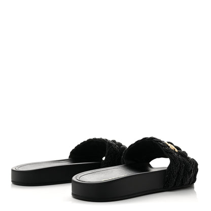 Chanel Lambskin Pearl Beaded Woven Slides 38 Black 5 of 10