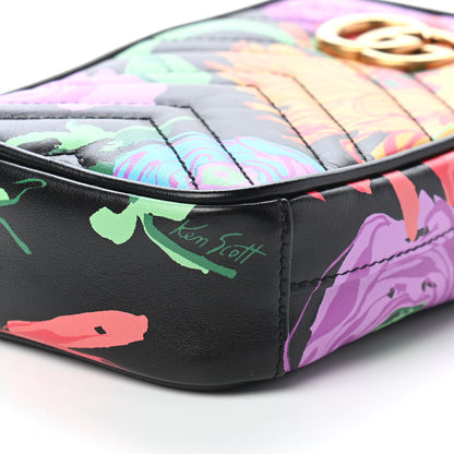Gucci X KEN SCOTT Calfskin Matelasse Floral Infinity Mini GG Marmont Crossbody Bag Black Pink 8 of 8
