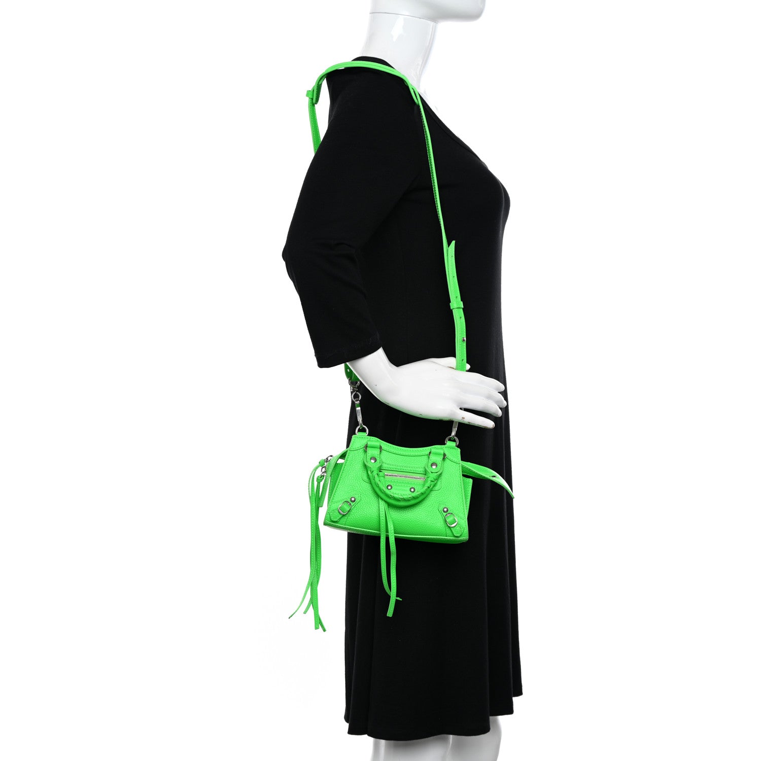 Balenciaga Grained Calfskin Neo Classic Silver Hardware Nano City Crossbody Fluo Green 2 of 9