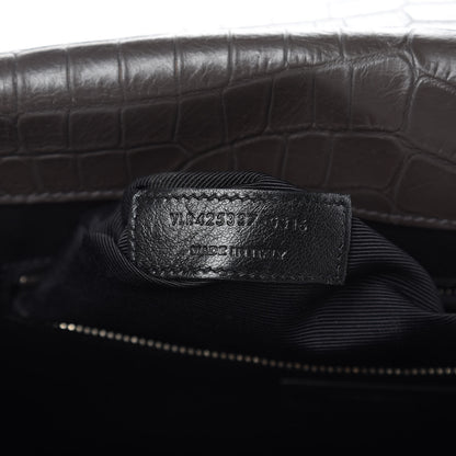 Saint Laurent Calfskin Crocodile Embossed Large Monogram Satchel Fog 6 of 20