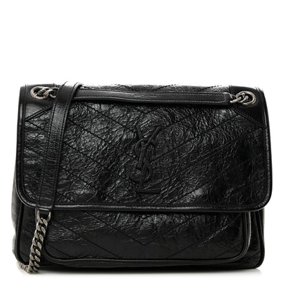 Saint Laurent Crinkled Calfskin Matelasse Monogram Medium Niki Chain Satchel Black 1 of 10
