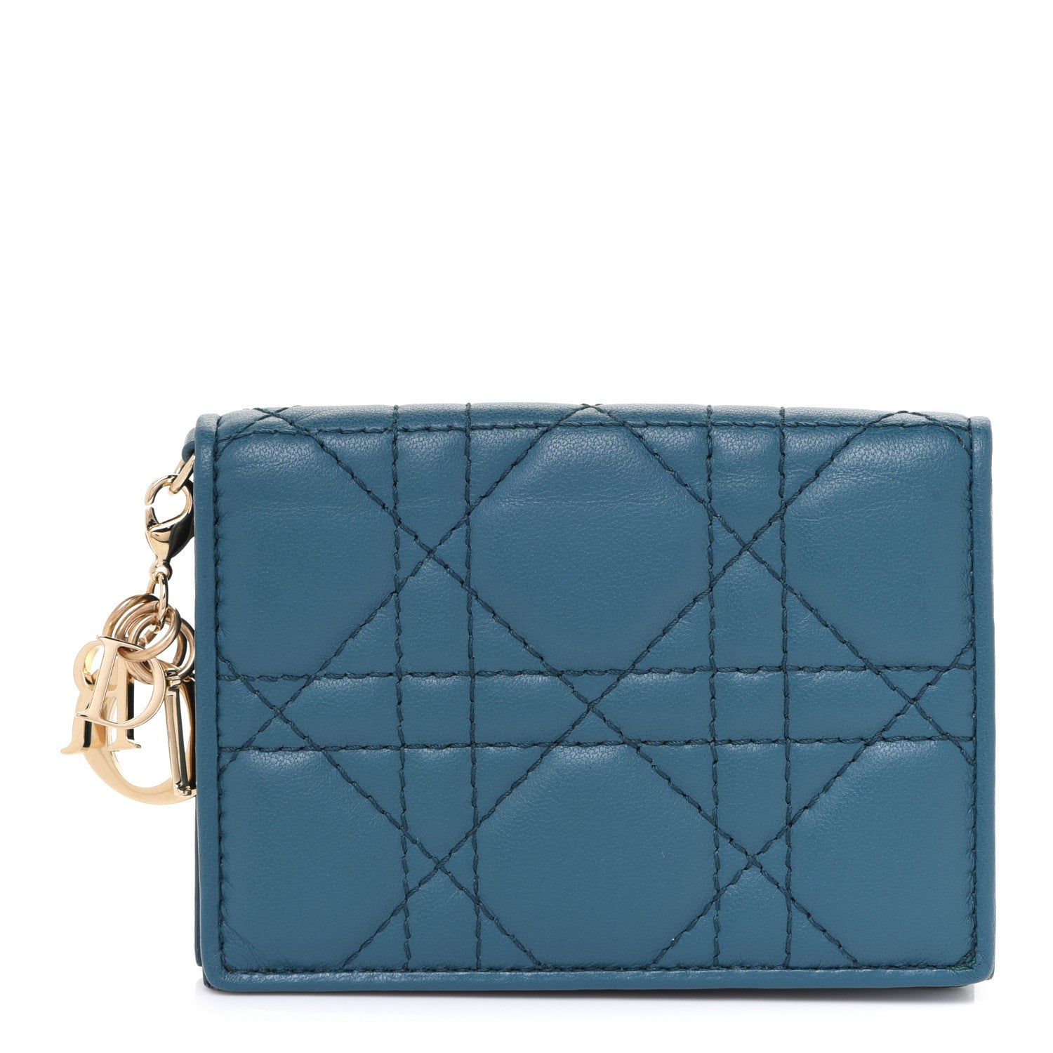 Christian Dior Lambskin Cannage Small Lady Dior Flap Card Holder Deep Ocean 1 of 9