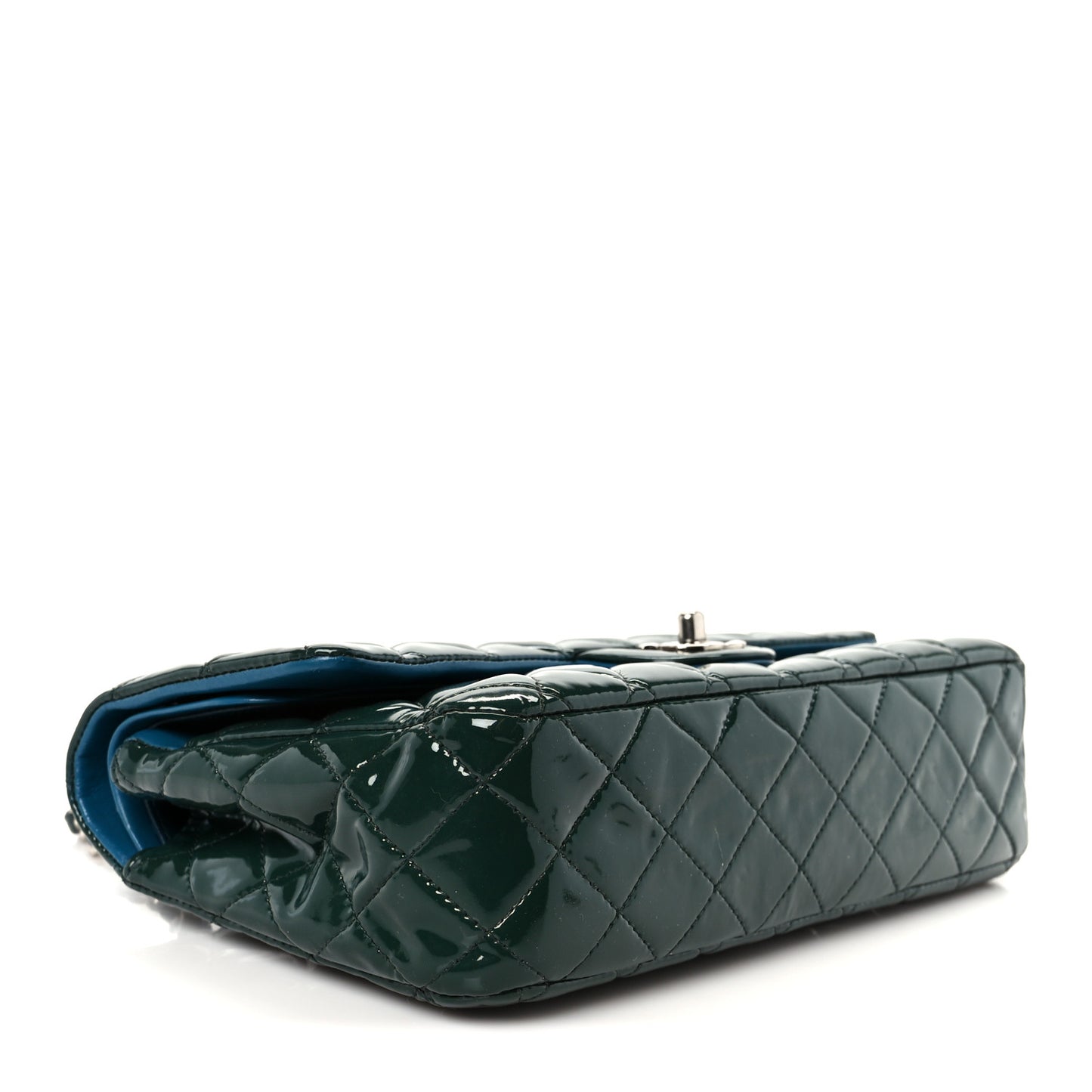 Patent Quilted Medium Double Flap Blue