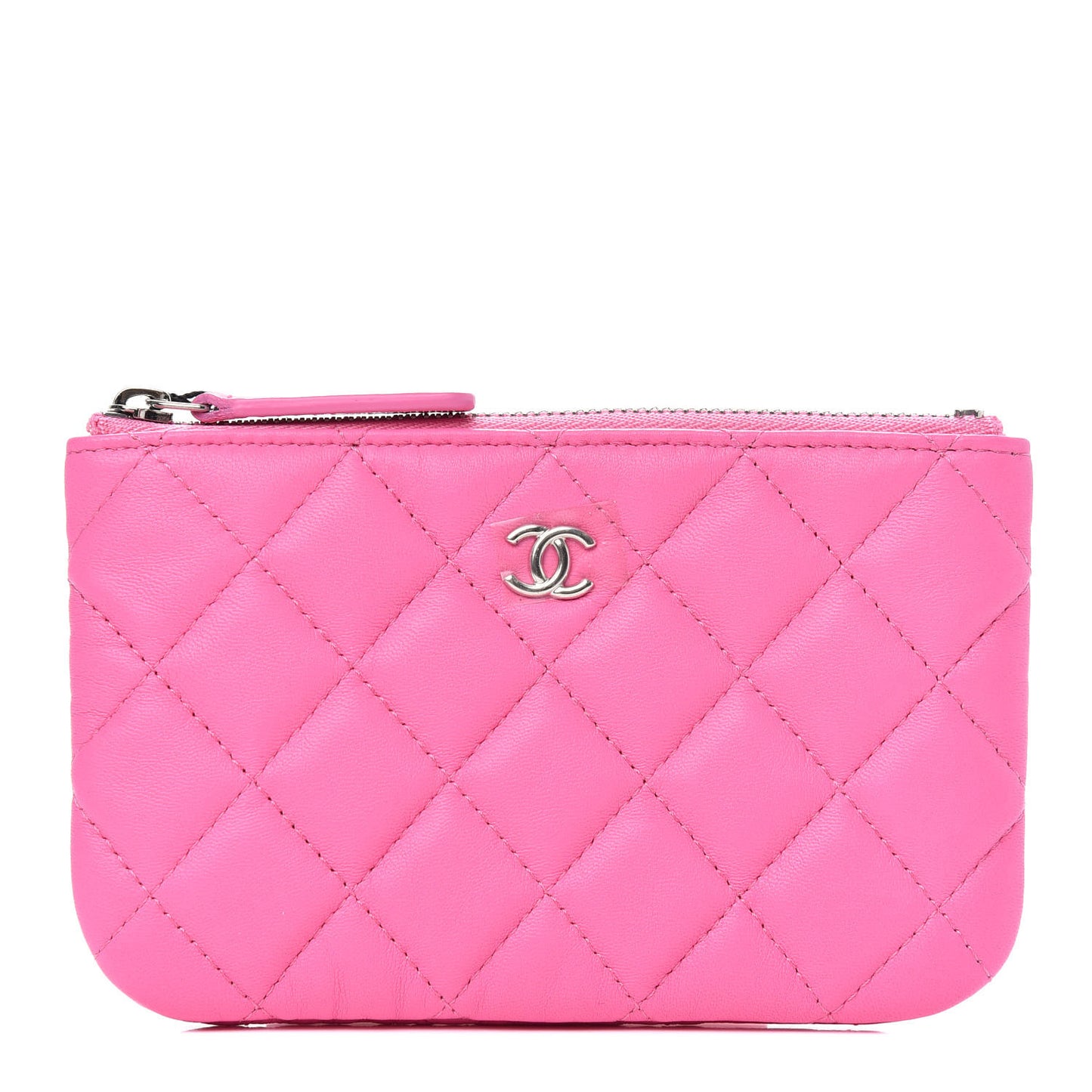 Lambskin Quilted Small Cosmetic Case Pink