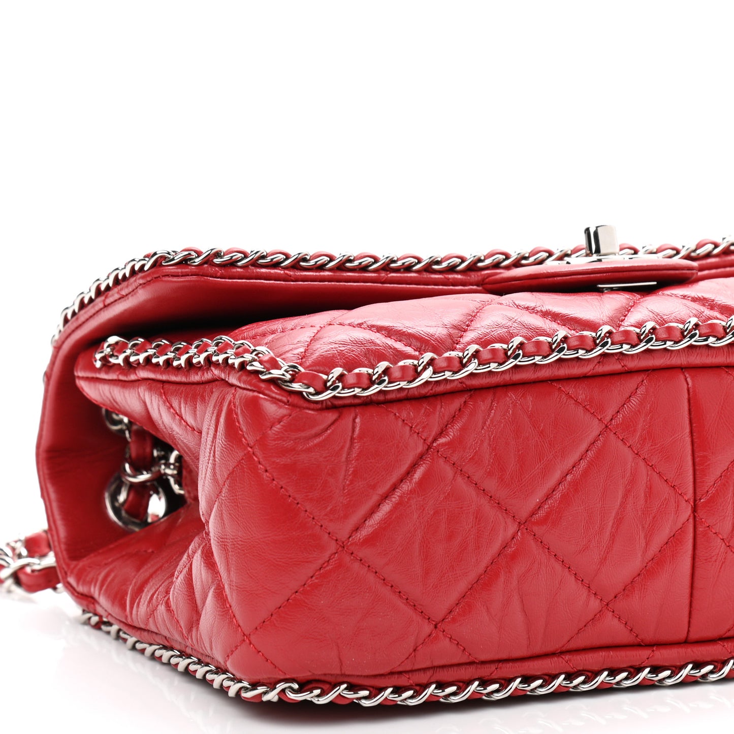 Crumpled Calfskin Medium Chain All Over Flap Red