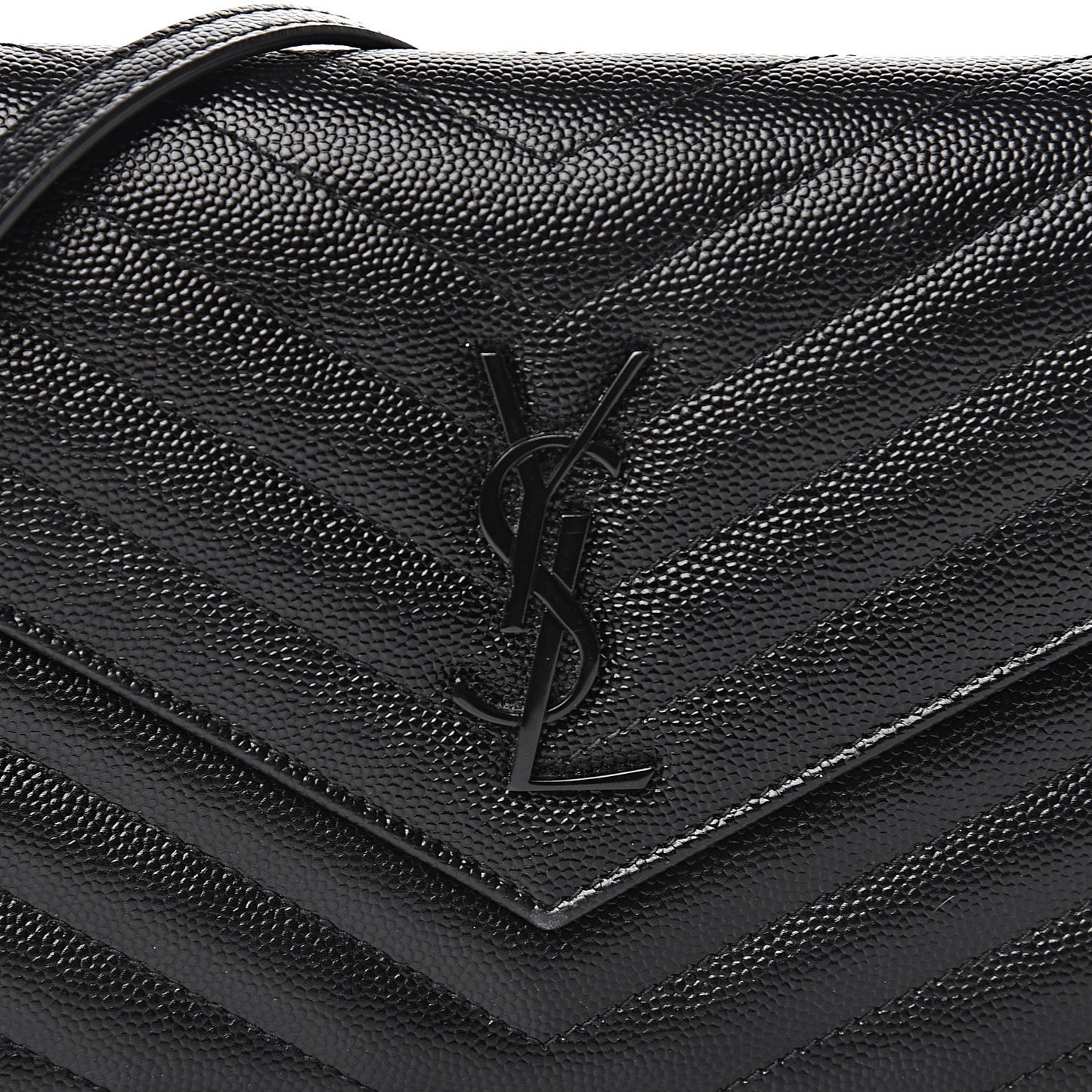 Grain De Poudre Matelasse Chevron Monogram Envelope Chain Wallet Black
