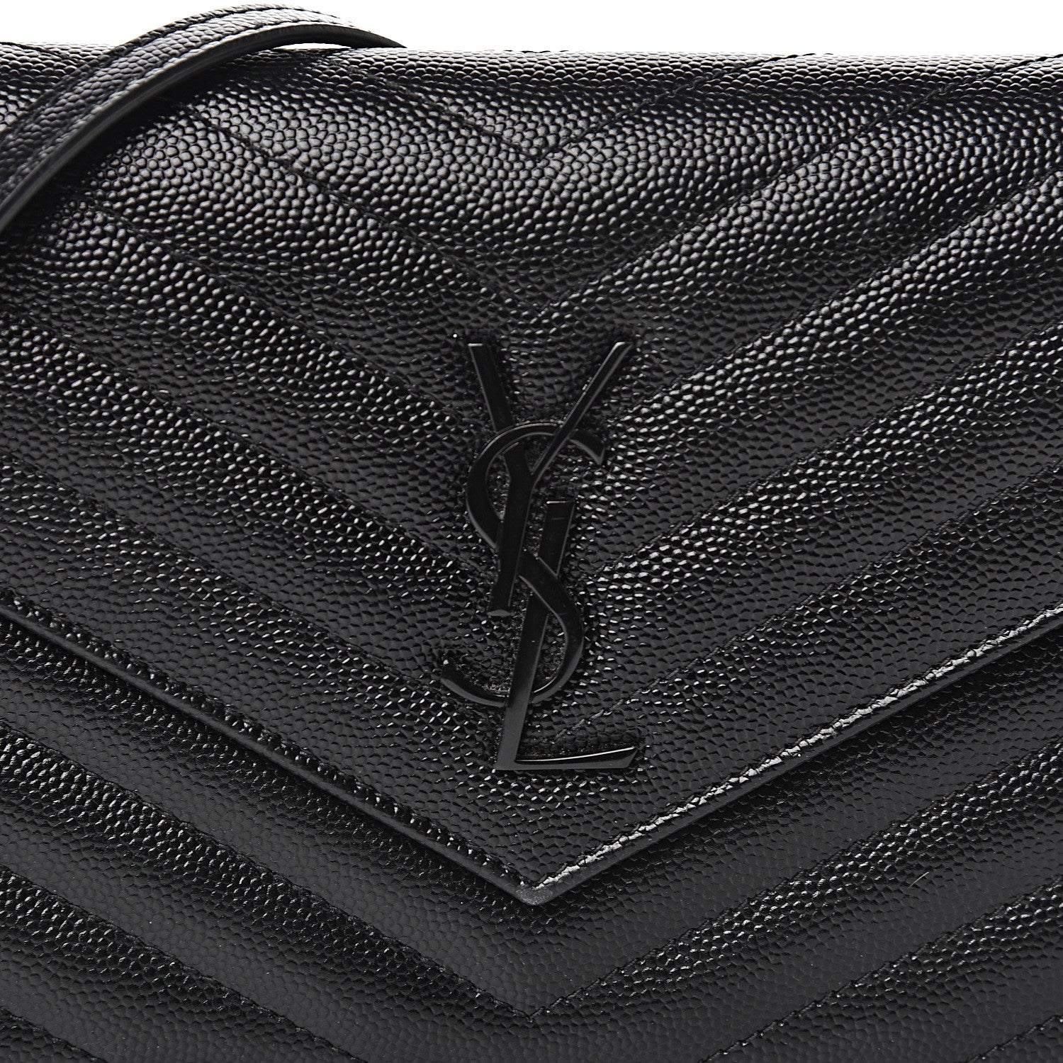 Saint Laurent Grain De Poudre Matelasse Chevron Monogram Envelope Chain Wallet Black 15 of 16