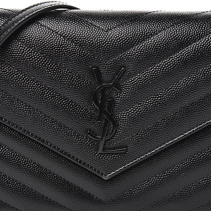 Saint Laurent Grain De Poudre Matelasse Chevron Monogram Envelope Chain Wallet Black 15 of 16