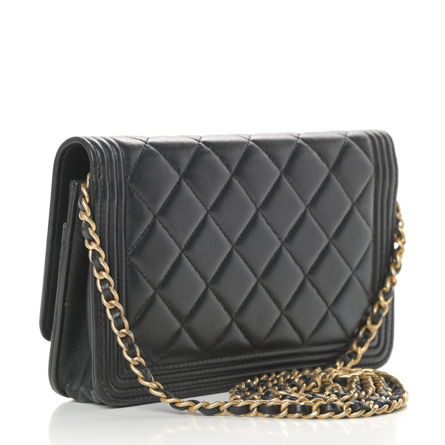 Lambskin Quilted Boy Wallet On Chain WOC Black