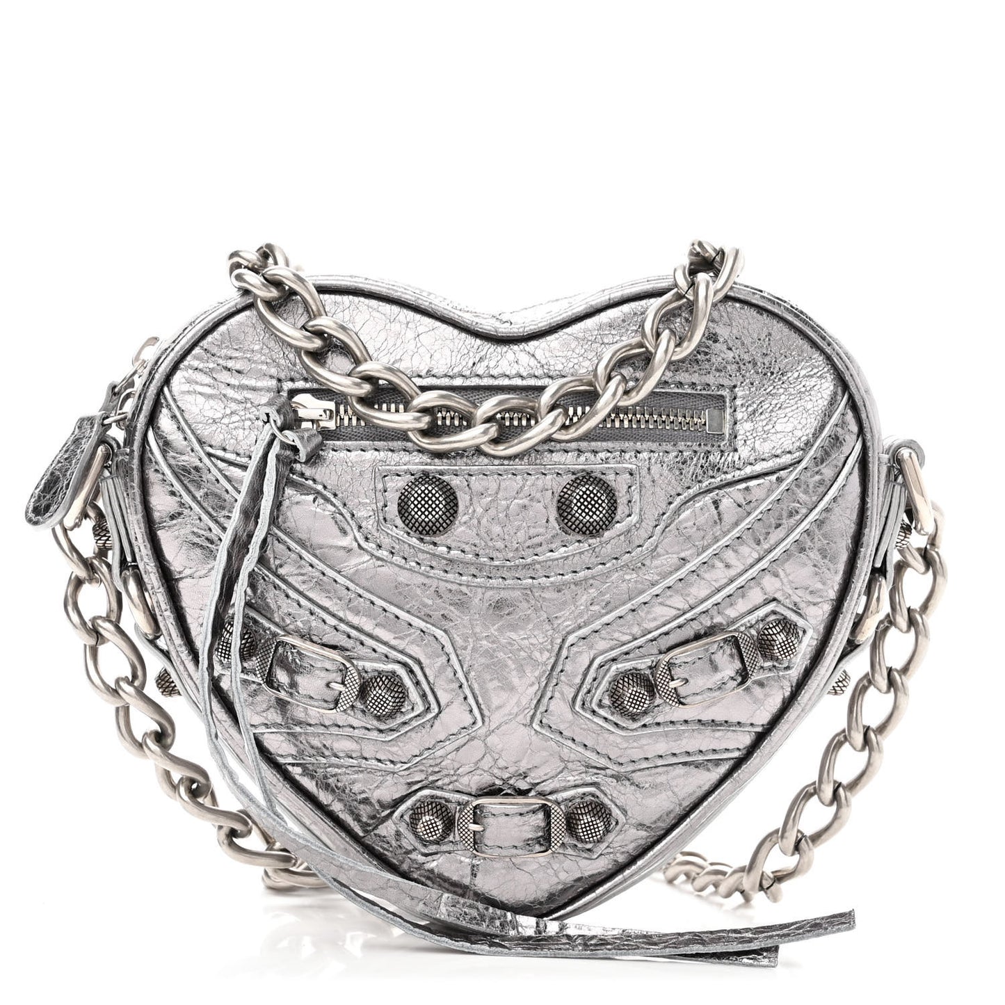 Metallic Agneau Arena Mini Le Cagole Heart Bag Silver
