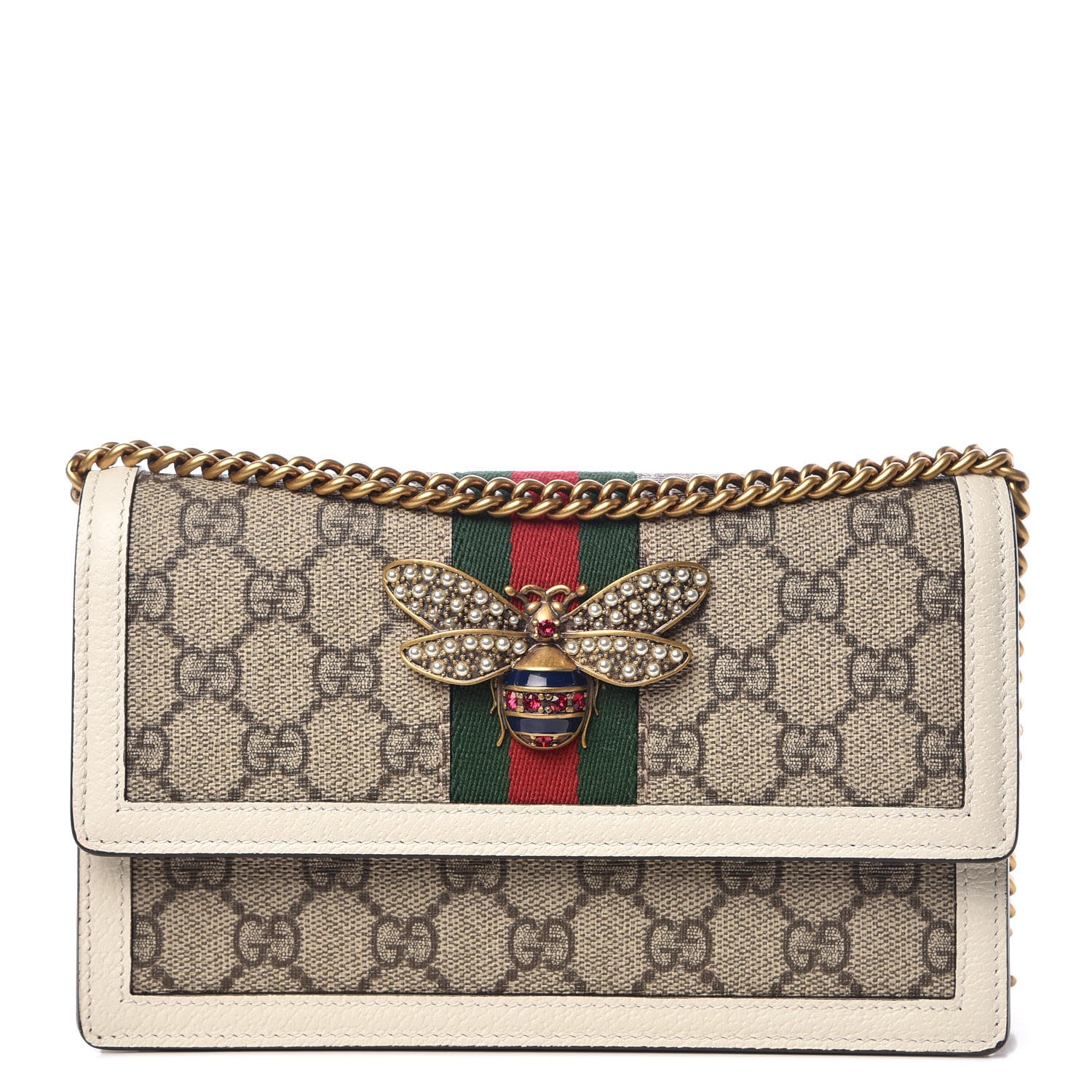Gucci GG Supreme Monogram Web Queen Margaret Chain Wallet White 1 of 9