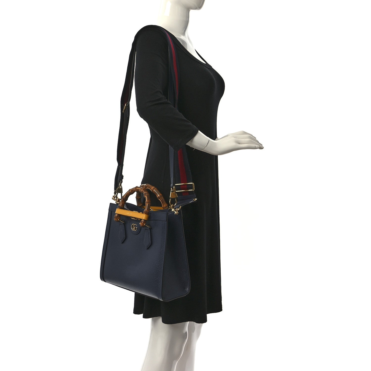 Gucci Textured Dollar Calfskin Web Small Diana Tote Bag Royal Crop 3 of 9
