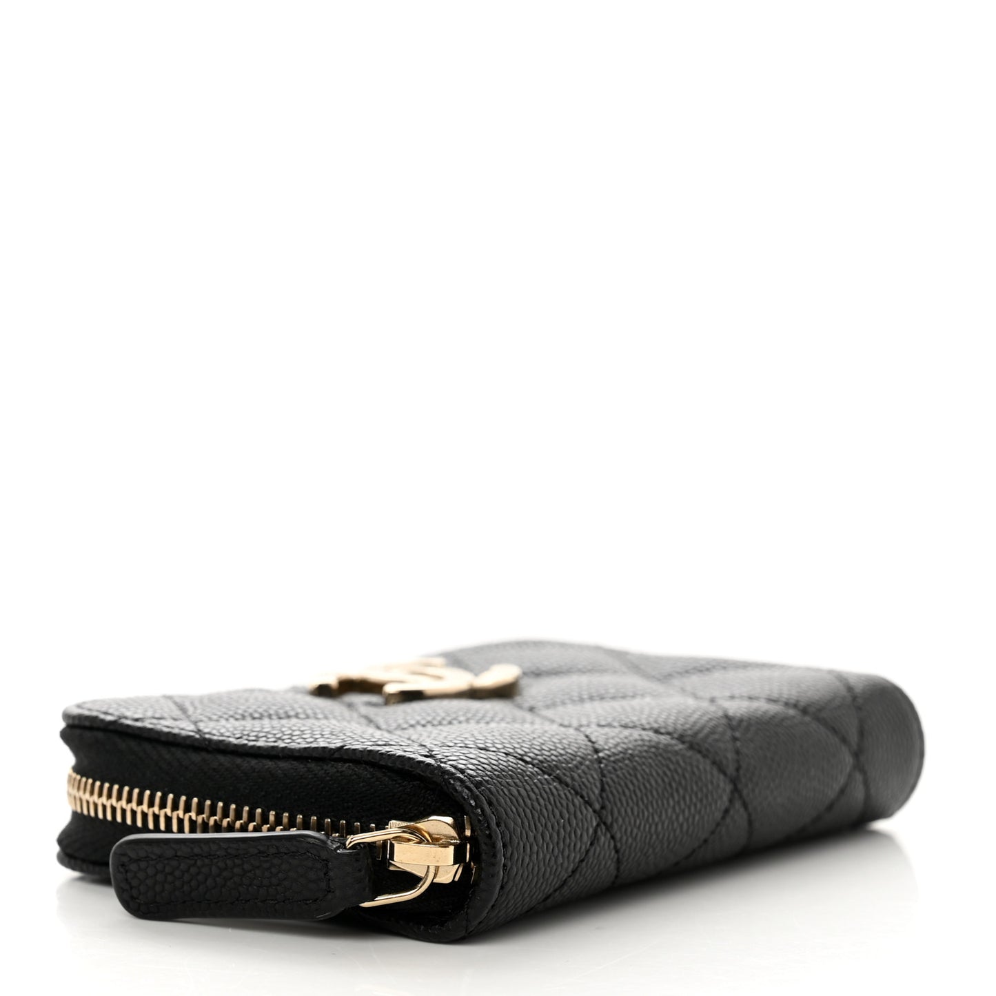 Caviar Quilted Striated CC Zip Coin Purse Black