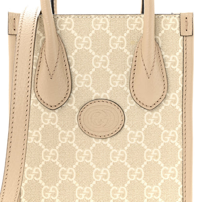 Gucci GG Supreme Monogram Textured Dollar Calfskin Mini Retro Interlocking G Tote Bag Beige Mystic White Oatmeal 7 of 11