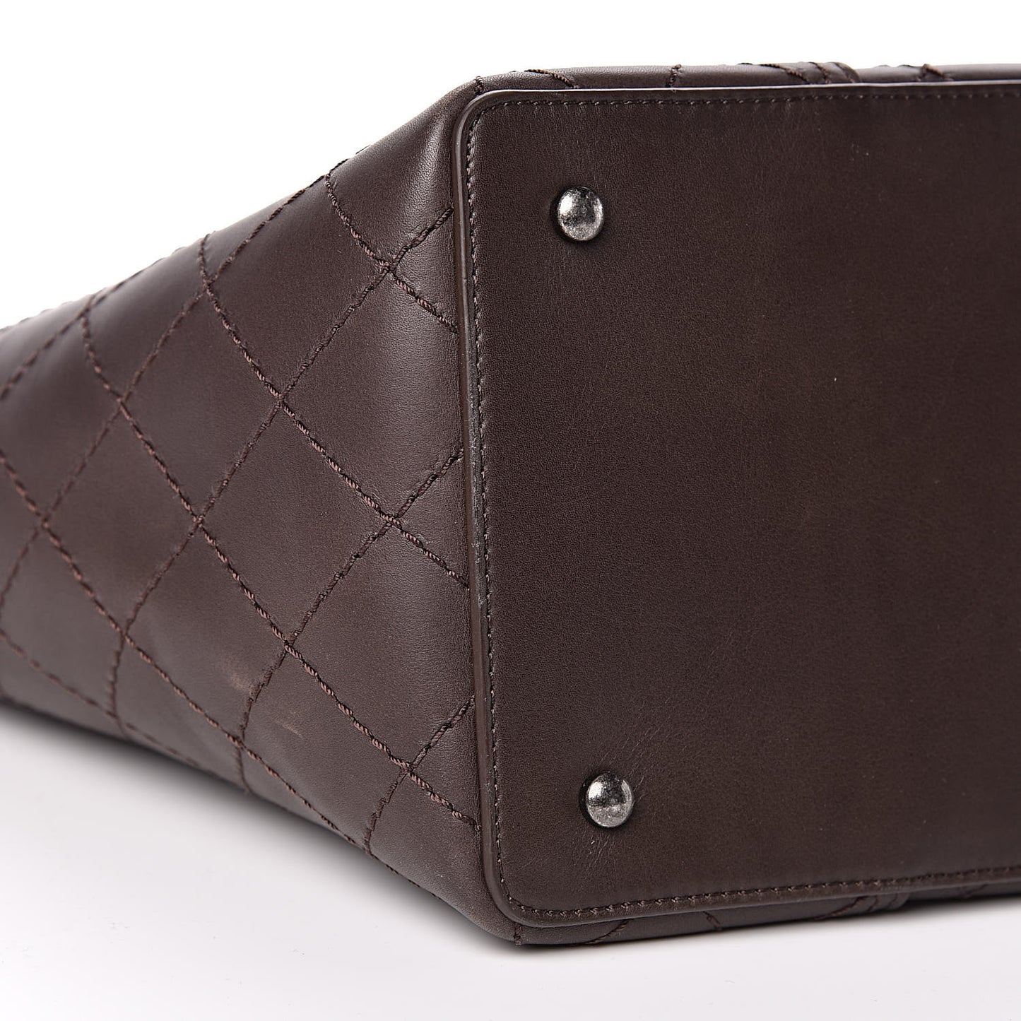 Calfskin Stitched CC Pocket Shopping Tote Dark Brown
