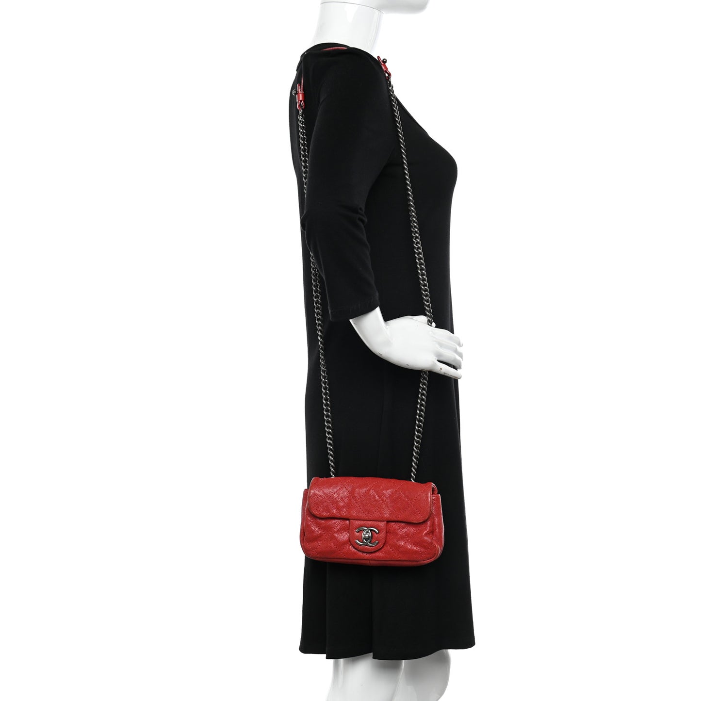 Caviar Quilted Mini Simply CC Flap Red